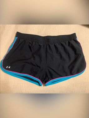 Under Armour Black Athletic Shorts with Teal and Pink Trim